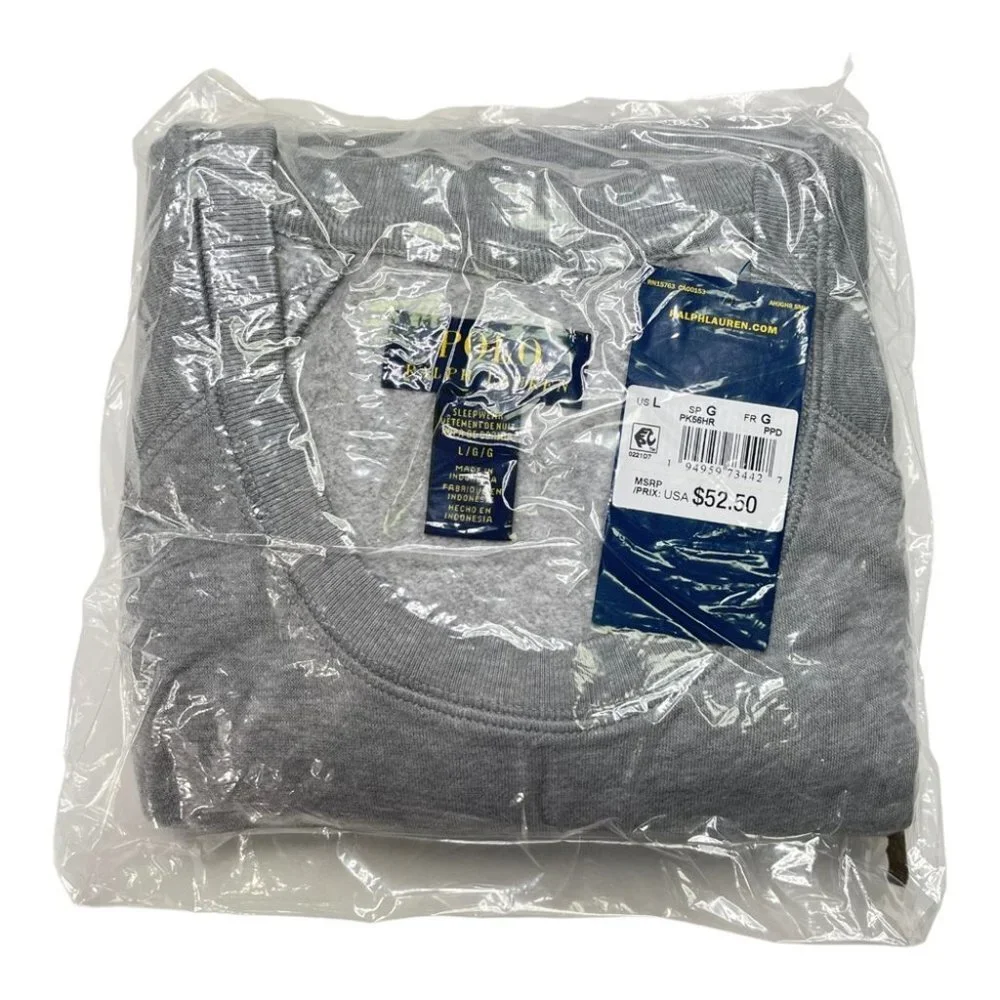 Polo Ralph Lauren Raglan Grey Crewneck Regular Fit Mens Sleepwear Sweatshirt - Picture 13 of 14